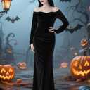 Halloween Costume for Women Black Gothic Dress Costume with Wig Red Rose Cute Soft Black Dress for Cospaly Costume (Black, XXL)