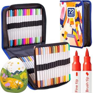ARTISTRO Dual Tip Acrylic Paint Markers - Easy for All Ages & Levels Acrylic Paint Pens for Fabric, Rocks, Paper, Wood, Canvas, Glass, DIY (Dual Tip Brush + Fine, 72)