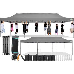 COBIZI 10x20 Pop Up Canopy Without Sidewall,Heavy Duty Canopy UPF 50+ All Season Wind Waterproof Commercial Outdoor Wedding Party Tents for Parties Gazebo with Roller Bag(10 x 20 ft Gray)