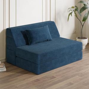 Luoxiao Folding Sofa Bed Convertible Sleeper Chair with Pillow Fold Out Couch Memory Foam Floor Mattress Portable Futon Sofa Bed Lazy Sofa for Living Room/Dorm/Guest Room/Home Office, Twin, Navy Blue