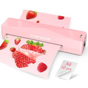 Crenova A4 Laminator Machine 4 in 1 Personal Desktop Hot & Cold with 10 Laminating Pouches No Bubbles 9 Inch Thermal Laminator for Home Office School Business Use Pink