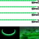 Obcursco Marine LED Strip Lights, 20-Inch 12V COB LED IP68 Waterproof Interior and Deck Lighting for Kayak, Jon Boat, Fishing Boat, Pontoon, and Marine Use (4 PCS, Green)