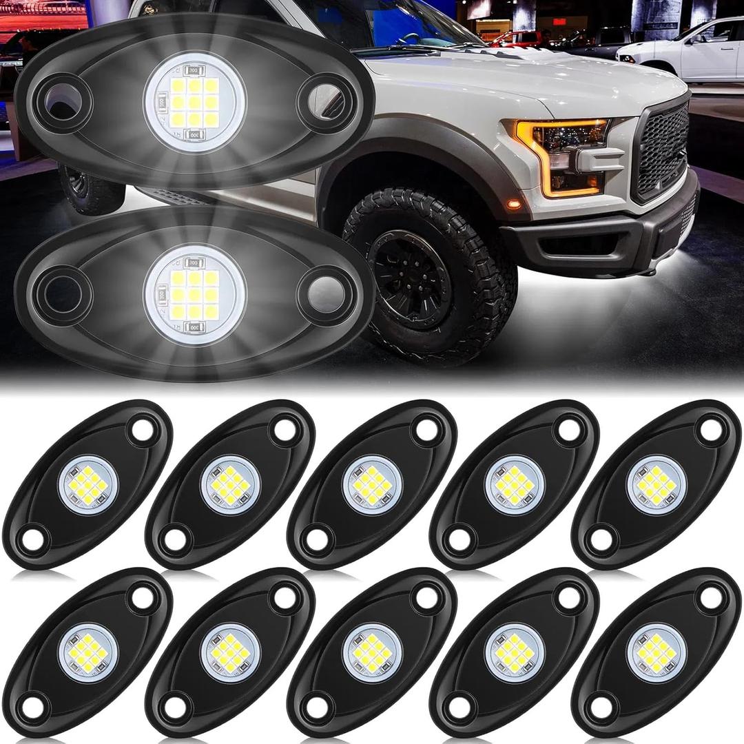 Macarrie 12 Pods Rock LED Lights for Car SUV Underglow Lights Waterproof Neon Trail Rig Lamp Lighting for Truck Motorcycle Boat ATV UTV and More(White)