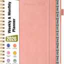 2026 Planner, Hardcover Leather Weekly and Monthly Planner, January 2026 - December 2026, Spiral Yearly Agenda Organizer Book 2026 with Tabs, Daily Calendar Planners for School Work Home, A4 (8.5" x 11"), Pink