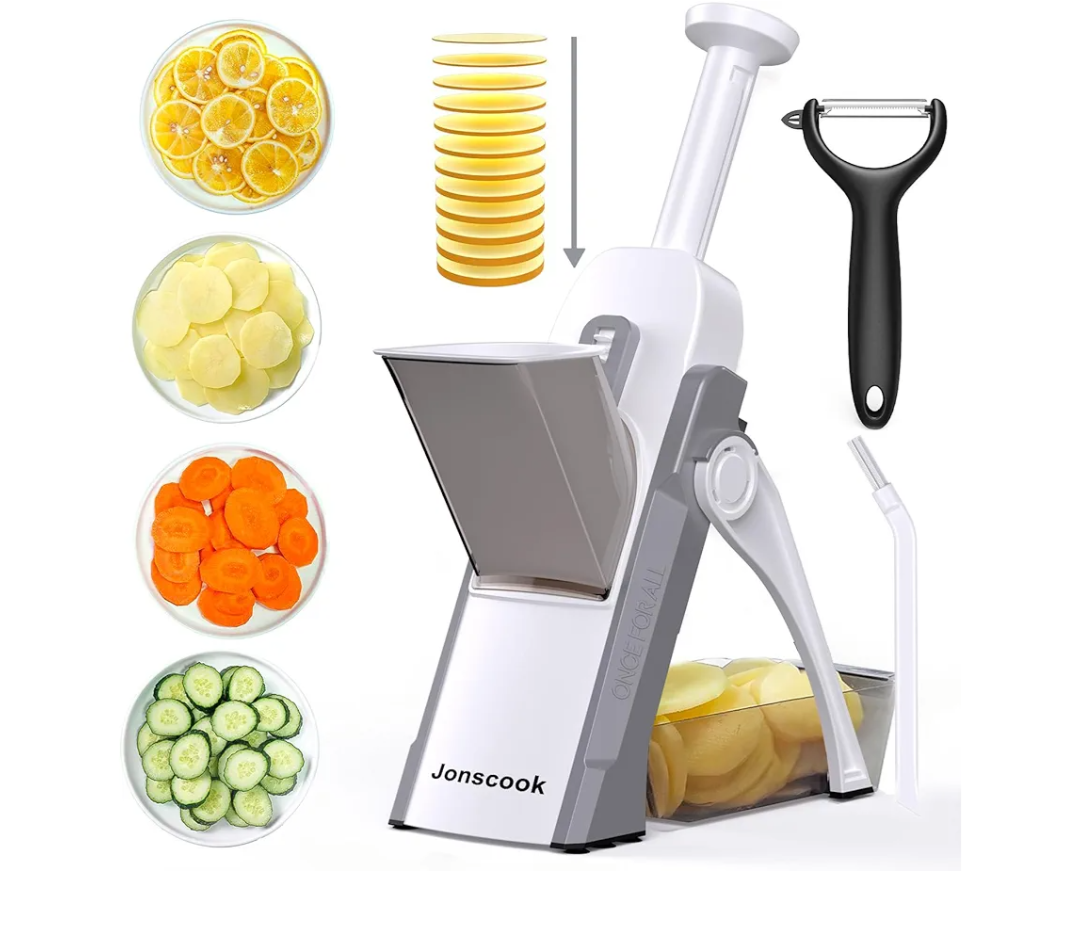 Safe Mandoline Slicer for Kitchen, Adjustable Thickness 0.1-8 mm, Professional Vegetable Slicer, Potato Slicer, Food Chopper French Fry Cutte, Mandolin, Chopping Artifact (just Slice, LightGray)