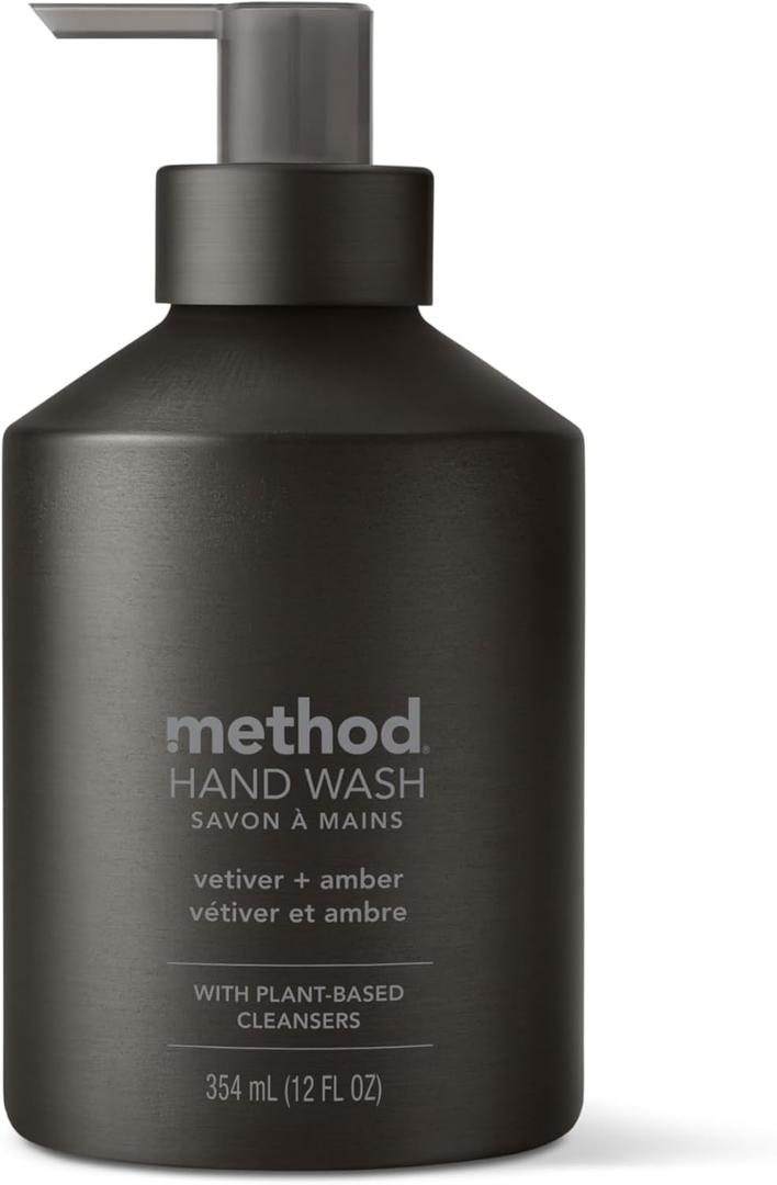 Method Gel Hand Soap, Vetiver + Amber, Reusable Black Aluminum Bottle, 12 oz (Pack of 3)