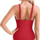 SUUKSESS Women Sexy Mesh Tummy Control Swimsuit Push Up High Waisted Bathing Suit (Red, L)