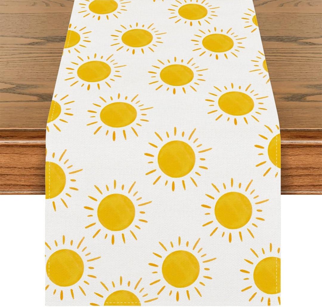 Summer Table Runner First Trip Around The Sun Decorations Here Comes The Son Baby Shower Decor Yellow Sunshine Sun Table Cover Summer Decorations for Simple Life Home Party