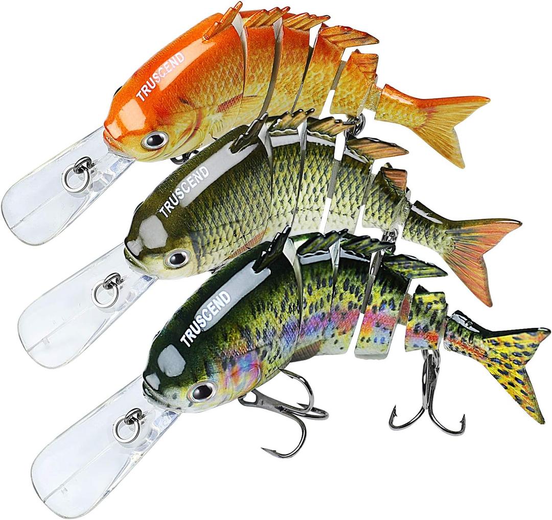 TRUSCEND Easy Catch Swimmax, Magic Noisy Turbulent Wiggling and Vibrating Actions for More Bites, Segmented Swimbait Jointed by Dyneema Strongest Fiber, Lifelike Fishing Lures for Relax Family Fishing (B1-3.9",0.49oz)