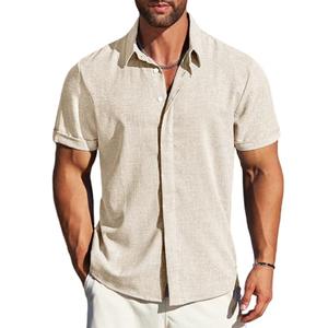MAPICK Mens Shirts – Linen Short Sleeve Button Down Lightweight Breathable Summer Business Casual, Beach & Wedding Guest Beige, Medium