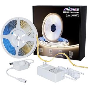 MIWISE COB LED Strip Light 20ft/6.1m,CRI 90+ Natural White 4000K High Lumen Dimmable Super Bright Flexible DC24V LED Tape Light with Controller/Dimmer,for Cabinet Home Office DIY Lighting Projects