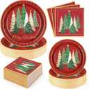 Homlouue 200 Pcs Christmas Paper Plates and Napkins Sets, 9inch Christmas Plates Disposable Heavy Duty, Xmas Tree Red Paper Plate, Xmas Plate and Napkins for Dinner Party