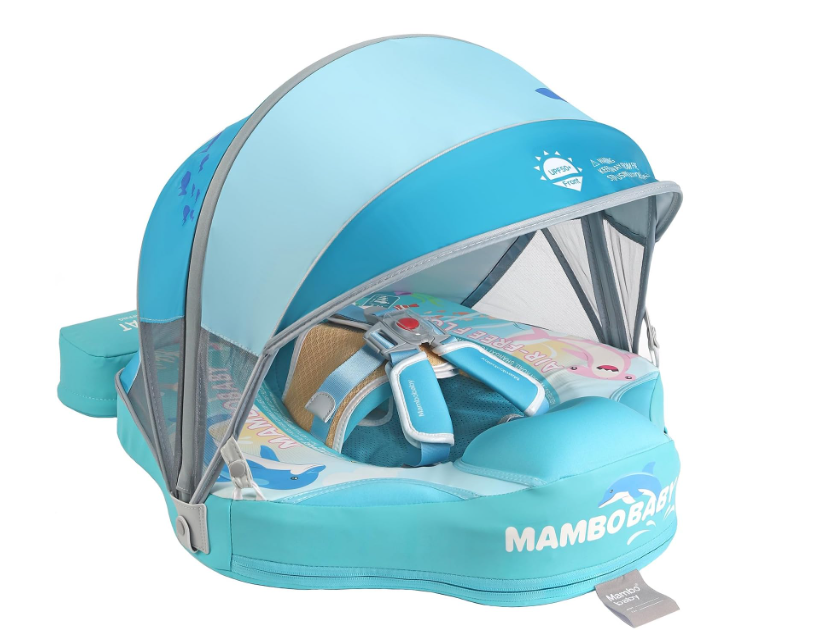 Mambobaby Float with Canopy Tail Non Inflatable Smart Swim Trainer Solid Baby Swim Pool Float Mambo Baby Float Infant Toddler Swimming Ring