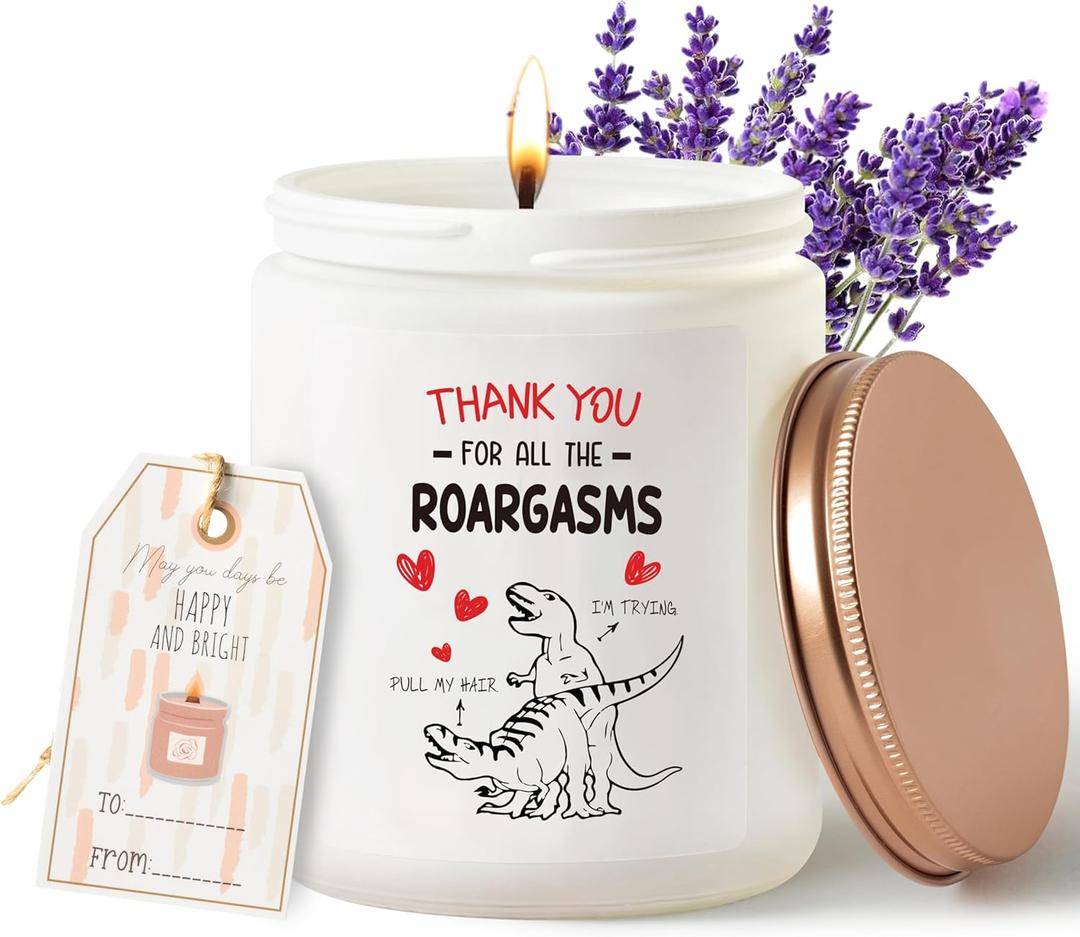 GROBRO7 Jar Candles Naughty Gifts for Women Men Girlfriend Boyfriend Wife Husband Dino Soy Wax Lavender Scented Candle with Greeting Card Romantic Couple Sexy Gift for Anniversary Birthday Christmas