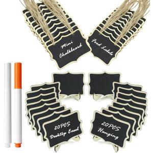 40 Pack Mini Chalkboard Signs - 20 Easel Stand & 20 Hanging Tags with 2 Markers, Wooden Food Labels for Buffet, Party, Wedding, Place Cards, Table Numbers Decor