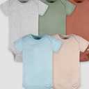 Gerber Baby 5pc Short Sleeve Onesie - 24M: Cotton Knit Bodysuits, Pullover Crotch Snap
