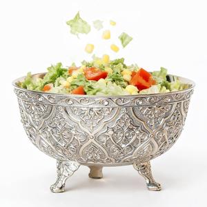 Medieval Silver fruit Bowl, 50 oz Pedestal Bowl For Entertaining，Decorative Bowl For Kitchen Counter Or Table Decor，Vintage salad bowl， Premium Grain Bowls, 7 inchPoke Bowl