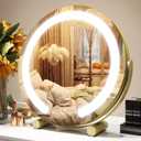 Gold Vanity Mirror, 12 Inch Makeup Mirror with Lights, Large Lighted Vanity Mirror, Light Up Mirror with Smart Touch 3 Colors Dimmable, Tabletop, 360 Rotation