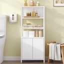 Hzuaneri Storage Bathroom Cabinet, Bathroom Floor Cabinet with Doors and Open Adjustable Shelf, Small Cabinets with Ventilated Metal Grid, Freestanding Storage Cabinets, White 7.9"D x 15"W x 35.5"H