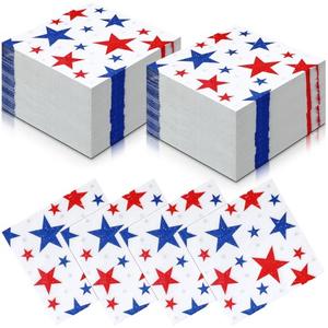 Nuanchu 200 Pcs American Flag Napkins 4th of July Patriotic Red White and Blue Disposable Paper Cocktail Napkins for Veterans Day Election Independence Day Decorations(Square Star)
