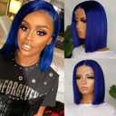 Short Bob Wig Human Hair Blue 13x4 Lace Front Wigs Human Hair Pre Plucked with Baby Hair 180% Density Colored HD Transparent Lace Frontal Wig Real Human Hair Glueless Wigs Straight Remy Hair Bob 12