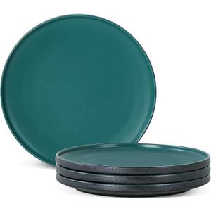 Ceramic Dinner Plates, 10.25 Inch Flat Dish Set for 4, Perfect for Family and Entertaining, Microwave & Dishwasher Safe, Dinner Dishes for Steak, Sandwiches, Pizza, Pasta, Modern Green