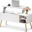 ALINE FURNITURE White Coffee Table Lift Top - Coffee Table with Solid Wood Legs, Hidden Storage Compartment & Open Shelves - 40" Lift Up Coffee Tables for Living Room