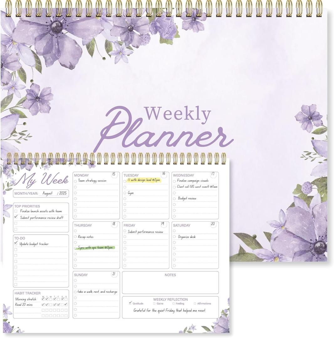 Weekly Planner Notepad 8.5x11 Inches  52 Weeks Undated Dashboard Desk Pad for To-Do List, Schedule & Notes  Productivity Planner for Work, School, Home & Busy Professionals (Lavender Purple)