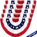 5 Pack 3x6 Feet 250th Anniversary Large American Flags Patriotic Bunting Stars Stripes 4th of July Pleated Fan USA Flag Banners Red White Blue Decorations for Outdoor Porch,Memorial Day,Independence Day