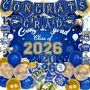 Blue and Gold Graduation Decorations 2026 with Congrats Grad Banner, Graduation Cake Topper, Backdrop, Hanging Swirls, Balloons for Class of 2026