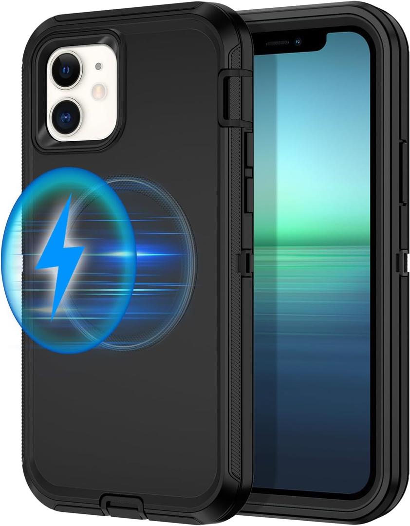 I-HONVA for iPhone 12 Case, iPhone 12 Pro Case [Compatible with MagSafe] Shockproof 3-Layer Full Body Protection Rugged Heavy Duty Cover for Apple iPhone 12/12 Pro 6.1",Black