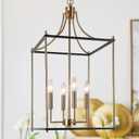 Durent Lighting Modern Chandelier Light Fixture, 4-Light Black and Gold Lantern Chandelier, Hanging Ceiling Light for Dining & Living Room, Bedroom, Kitchen Island, and Foyer