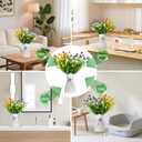 4PCS Faux Flowers (Red/Yellow/White/Purple) No Fade Artificial Shrubs Fake Plants Greenery, Plastic Woven Rattan Vase and Odor Absorber Beads Set for Home Decor Air Purifying