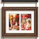 8x10 Hanging Picture Frames Collage Wall Decor with Double 4x6 Openging Mat,High Definition Temped Glass with Wood Grain Black,Brown,Blue Mix Assorted Color,1Pack
