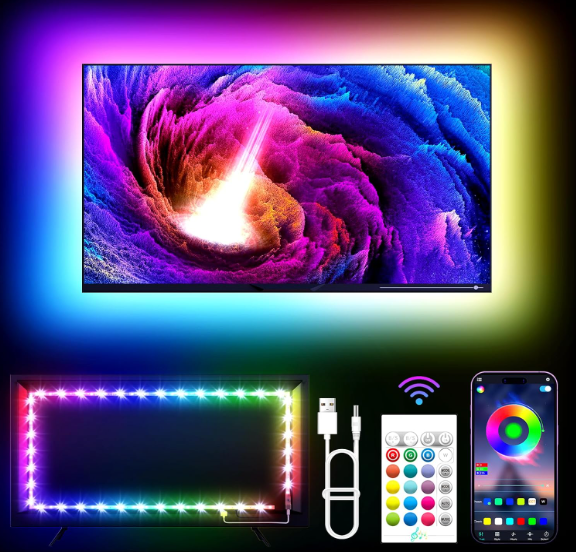 TV LED Lights, 11.5ft LED Lights for 32-55 Inch TV, RGB TV Backlight Behind with Remote, Music Sync Bluetooth APP Control Strip Lights USB Powered for Bedroom, PC, Gaming Monitor