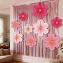 9 Pcs Pink Paper Ornaments: Fan Flowers with 3D Butterflies | Hanging Wall Decor for Women‘s Birthday Party, Bridal Shower, Wedding, Classroom Decoration