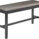 48 Inch Dining Bench, Padded Seat Cushion, Metallic Gray Upholstery, Black
