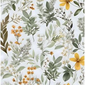 Laatse Green Leaf Wallpaper Peel and Stick, Vintage Yellow Floral Contact Paper 17.5" x 118", Self-Adhesive Removable Waterproof Thick Vinyl Wall Paper for Bedroom Walls, Shelf, Cabinet Table Decor