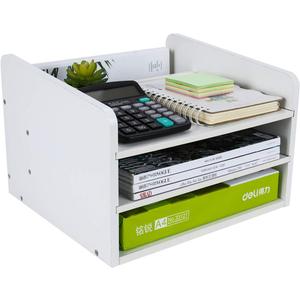 PAG Wood Desktop File Organizer Office Phone Stand for Desk Adjustable Desktop Shelf Mail Sorter Paper Magazine Holder Rack, White