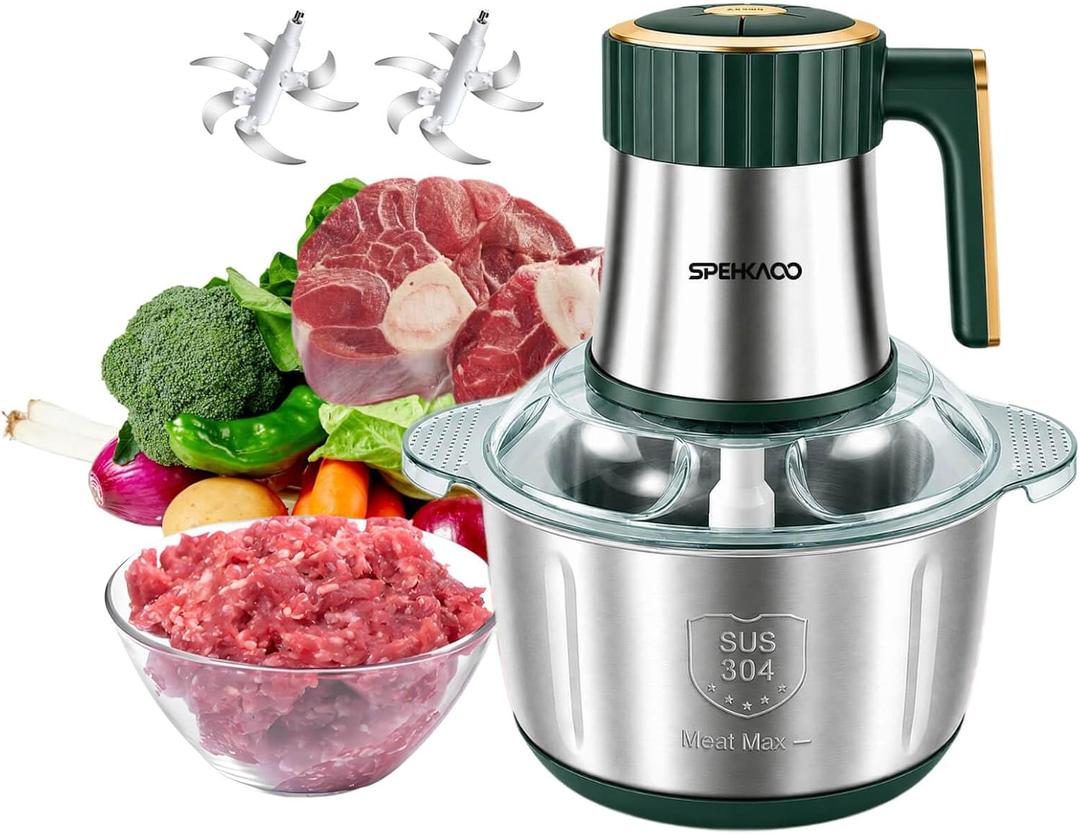 Food Processor,5-Speed Electric Food Chopper,Meat Grinder 5L(20Cups) with Two 6-Blade Sets,500W Powerful Vegetable Chopper Used for Dough Mixing,Meat, Nuts, Fruits, Garlic and Vegetables