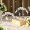 Jingmore 2 Pcs 6 Inch Mr and Mrs Table Sign for Wedding Sweetheart Table Decorations Round Acrylic Pearl Mr & Mrs Wedding Topper Bride Groom Centerpieces Head Decor for Bridal Engagement Reception