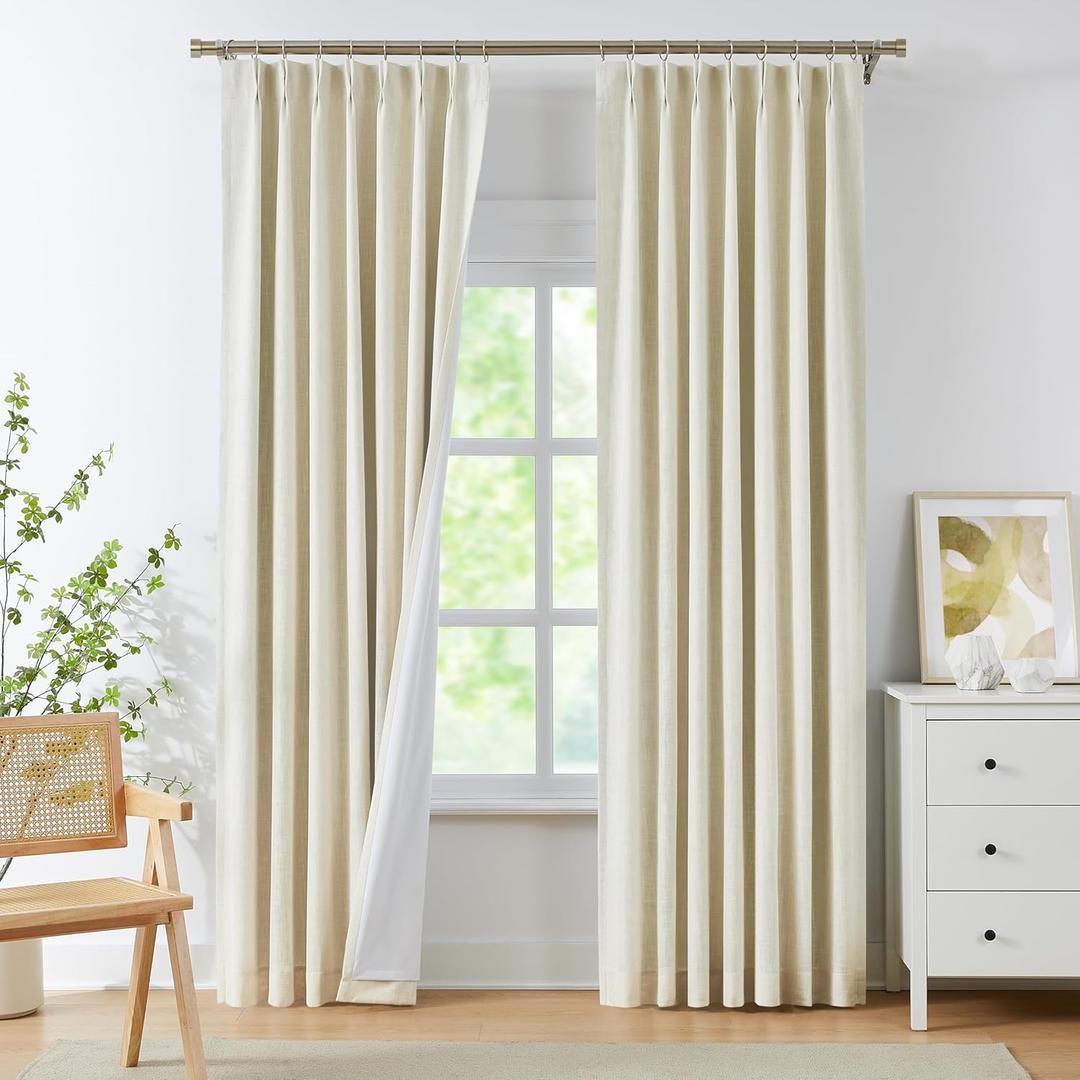 WEST LAKE Ivory Pearl Bailey Pinch Pleat Blackout Curtain Panels with Liners 84 Inches,Luxury Textured Drapes with Back Tabs for Bedroom,Thermal Insulated Noise Reducing Window Treatment,40" Wx84 Lx2