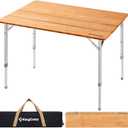 KingCamp Adjustable Height Folding Table, 4-Fold Bamboo Camping Outdoor Portable RV Camp Table with Carry Bag for Outdoor Car Backyard Picnic Tailgating Beach