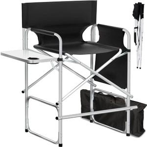 Makeup Artist Chair, 41'' Foldable Tall Directors Chairs w/Side Table Cup Holder Storage Bag and Footrest, Portable Makeup Chair, 400LBS Load Capacity, Black