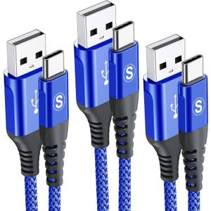 sweguard USB Type C Charger Cable [3-Pack,10ft+6.6ft+3.3ft] iPhone 15 Charger Nylon Braided Cord for iPhone 15 Pro Max Samsung Galaxy S23 S22 S21 S20 S10 Note 20 10 Flip A53 A54 Pixel LG Moto PS5-Blue