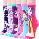 EBMORE Kids Girls Socks Cotton Crew Cute Animal Pattern Fashion Fun Novelty Socks 6 Pack (5-8 Years)