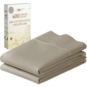 California Design Den Standard Queen Size Pillowcase Set - 400 Thread Count, 100% Cotton Sateen, Set of 2 Pillow Covers, Breathable, Cooling, Soft for Quality Sleep - Taupe