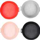 4pcs Round Air Fryer Liners - Reusable Silicone Air Fryer Liners for Easy Clean-Up, Perfect Air Fryer Accessories, Non-Stick Air Fryer Silicone Liners for Mess-Free Cooking and Healthy Meals (PINK+BLACK+RED+GREY)