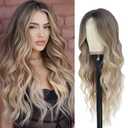 Long Ombre Blonde Wavy Wig for Women 26 Inch Curly Wavy Wig Natural Looking Synthetic Heat Resistant Fiber Wig for Daily Party Use