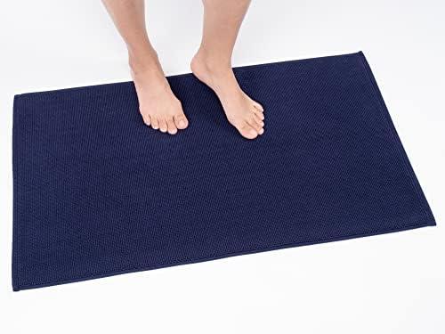 Cotton Paradise 100% Cotton Non Slip Bath Mats for Bathroom, 18x30 inch Soft Absorbent Quick Dry Machine Washable Floor Bath Mat, Navy Blue Bath Rug